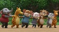 animated animals join together in a joyful conga line - generated using ai Royalty Free Stock Photo