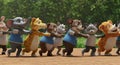 animated animals in a joyful conga line promoting teamwork and unity - generated using ai Royalty Free Stock Photo