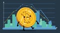 Animated bitcoin character in front of declining cryptocurrency market chart Royalty Free Stock Photo