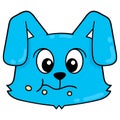 Animated blue faced rabbit head chewing food, doodle icon drawing