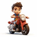 Animated Boy On Red Motorcycle: Detailed Character Expressions And Photorealistic Renderings