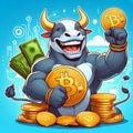 Bull Mascot with Bitcoin Concept