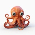 Cute 3d Baby Octopus On White Isolated Background
