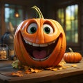 Animated cartoon jack-o-lantern pumpkin with giant smile and eyes, a Halloween image