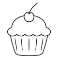 Cute Black Line Cupcake Icon Clipart with Cherry PNG Illustration Royalty Free Stock Photo