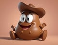 An animated cartoon toy potato with a cowboy hat, smiling happily