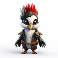 Playful 3d Stylized Bird In Armor And Mohawks