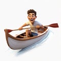 Realistic 3d Render Cartoon Of J Rowing In A Wooden Canoe