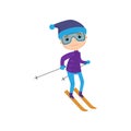 Animated character skiing down isolated against white background