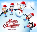 Animated Characters Playing Snow Outdoor On Christmas