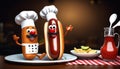 Animated Chefs and Hot Dog Banquet Royalty Free Stock Photo