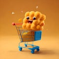 Animated chicken nuggets in a shopping cart