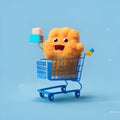 Animated chicken nuggets in a shopping cart