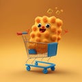 Animated chicken nuggets in a shopping cart