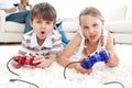 Animated children playing video games Royalty Free Stock Photo