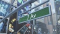 Animated close-up of road sign on Time Square New York Manhattan. 3D rendering