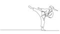 animated single line drawing of female karateka practicing karate