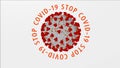 Animated coronavirus model Covid 19, textual warning coronavirus, 3D rendering