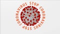 Animated coronavirus model Covid 19, textual warning coronavirus, 3D rendering