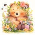 Animated cute of bear with floral around it