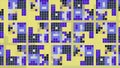 Animated 2d background of multi colored cubes and squares. Motion. Blue retro blinking mosaic on a beige background.