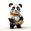 Photorealistic Rendering Of Panda Bear In Bavarian Clothing With Basket Of Buns Royalty Free Stock Photo