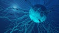 Animated 3d rendering dynamic planet of light lines background