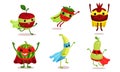 Cute Animated Fruits In Superhero Cloaks Cartoon Character Vector Illustration