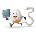 Cartoon Egg Running From Snake While Holding Computer Royalty Free Stock Photo