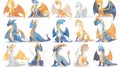 Animated fantasy dragon characters isolated on a white background. A dragon with wings, a tail, gangs, claws, and a Royalty Free Stock Photo