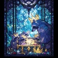 Animated Fantasy Stained Glass Window - Majestic Blue Bear Family