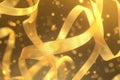 animated glowing ribbons in gold, gently curling and twisting in a seamless loop, creating a soft