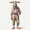 Vintage Watercolored Goat Illustration In Stylish Costume Design