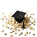 Animated Graduation Celebration with Diploma Hats and Gold Confetti on a Minimalist Beige Background AI Generated