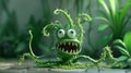 Animated green plant with cartoonish eyes and vines