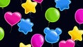 Animated greeting card with flying balloons for birthday, Valentine`s Day. Funny background for a holiday, party. Bright animation