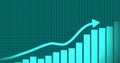 Animated growing arrow over dot line world map. business graph showing  3d arrow growth.  Business success bar chart.  arrow growt Royalty Free Stock Photo