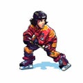 Intense Colorful Hockey Player Illustration In Pixel Art Style