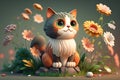 Animated illustration of a cat, created by generative ai technology Royalty Free Stock Photo