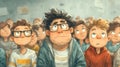 Animated illustration of students in class with curious and attentive expressions Royalty Free Stock Photo