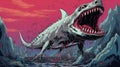 Gritty Horror Comics: Apocalyptic Sea Creature Illustration With Dinocore Elements