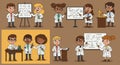 Animated image featuring diverse children in white lab coats engaging in various Royalty Free Stock Photo