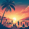Animation Showing Tourists Enjoying the Sunrise on the Beach by Generative AI Royalty Free Stock Photo