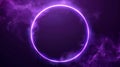 Animated neon circle with cloud or smoke and sparkles. Fantasy or futuristic game frame with haze, in the shape of a Royalty Free Stock Photo