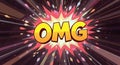 Animated Omg Text with Explosion Effect on Dark Background Cartoon Style Message Element Design for Royalty Free Stock Photo