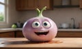 Animated Onion Character on Counter