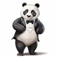 Animated Panda Bear In Formal Outfit: Photorealistic Rendering And Caricature-like Illustrations