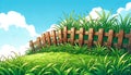 Animated pastoral scene with wooden fence