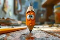 An animated pencil with eyes and mouth. 3d illustration