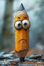 An animated pencil with eyes and mouth. 3d illustration